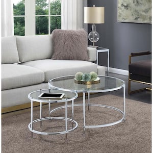 Royal Crest 2-Piece 34 in. Clear/Chromed Medium Square Glass Coffee Table Set with Nesting Tables