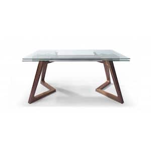 Danielle 30 in. Clear Walnut Glass/Stainless Steel Extendable Dining Table
