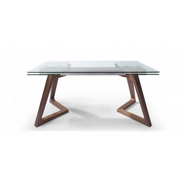 HomeRoots Danielle 30 in. Clear Walnut Glass/Stainless Steel Extendable Dining Table