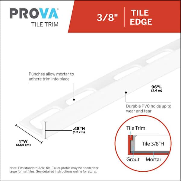 White 1 in. W x 96 in. L PVC 3/8 in. Tile Edge Trim