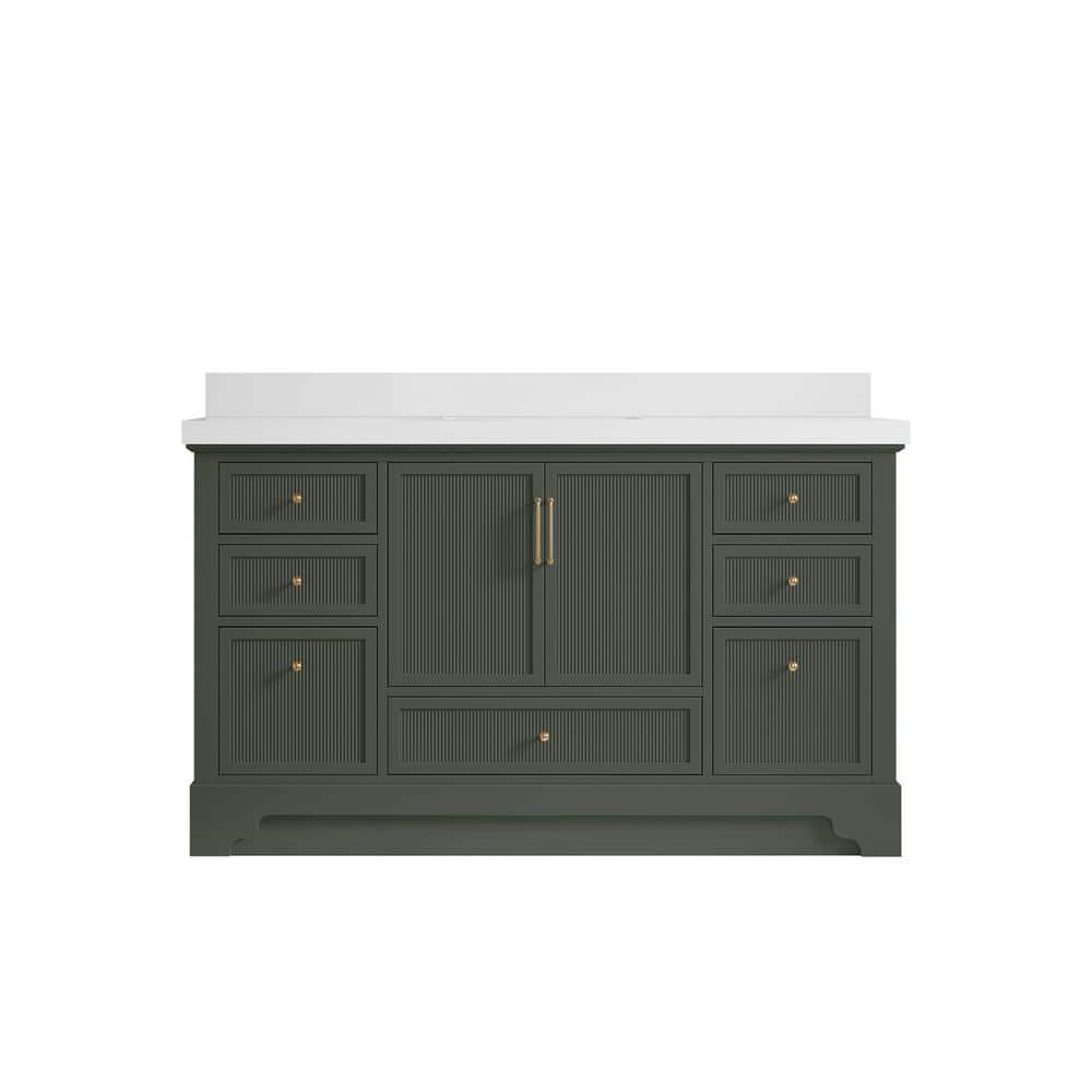 Willow Collections Alys 60 in. W x 22 in. D x 36 in. H Single Sink Bath Vanity in Pewter Green with 2"" White Quartz Top -  ALS_PGWHZ60S