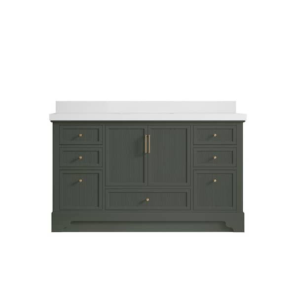 Willow Collections Alys 60 in. W x 22 in. D x 36 in. H Single Sink Bath Vanity in Pewter Green with 2" White Quartz Top