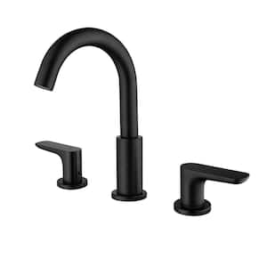 8 in. Widespread Double Handle Bathroom Faucet with Swivel Spout 3-Hole Stainless Steel Bathroom Sink Tap in Matte Black