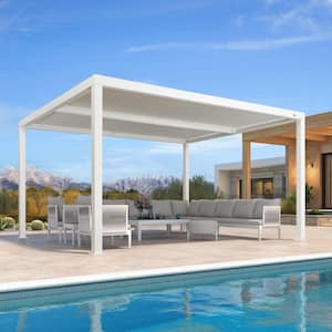 12 ft. x 14 ft. White Aluminum Frame Outdoor Louvered Pergola Hardtop Gazebo with Adjustable Roof for Sunshade Rainproof