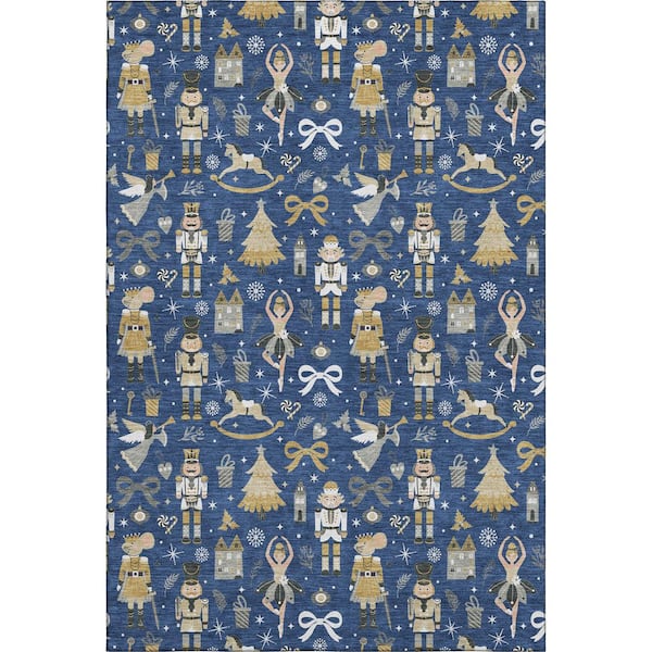 Mayfield Premium Machine Washable Abstract AMF1827 Navy 10 ft. x 14 ft. Area Rug