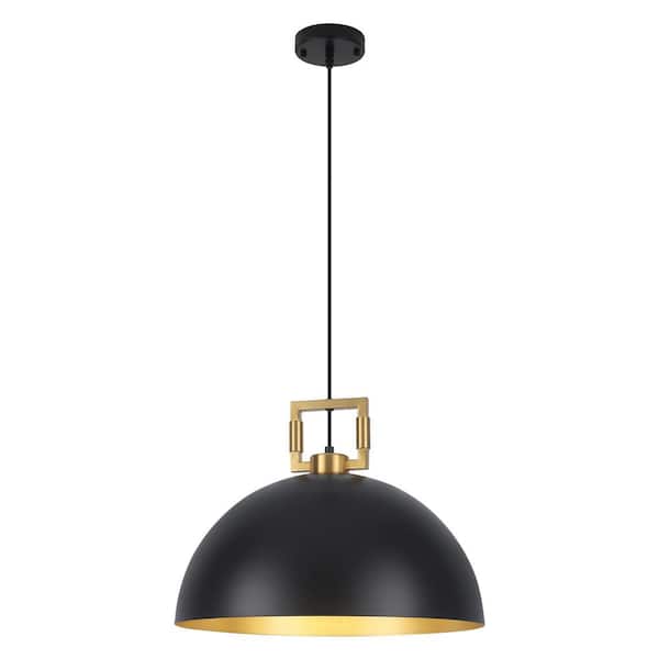 1-Light Black & Gold Pendant Light with Metal Shade, No Bulbs Included