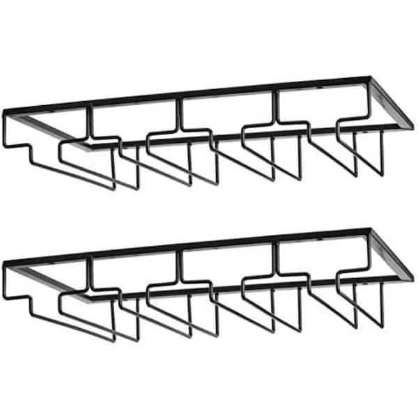 4 Rows 2 Pack Black Metal Under Cabinet Wine Glass Rack for Stemware Storage