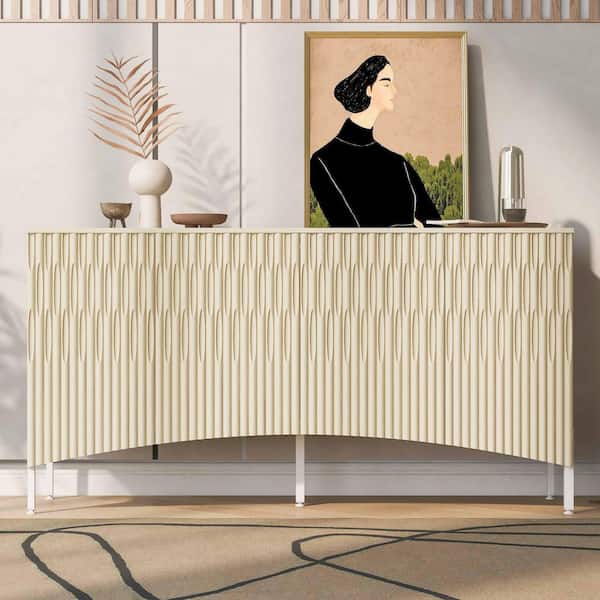Beige Wood 59.8 in. Sideboards with Four Doors