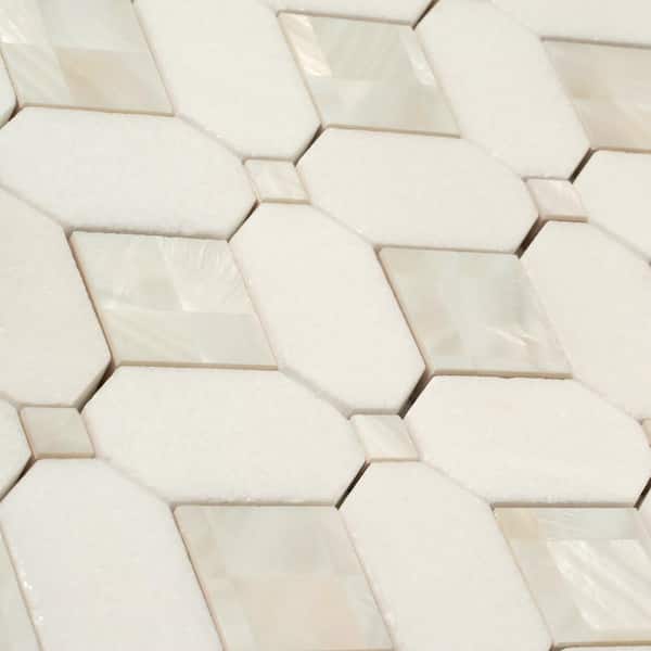 Apollo Tile (Sample) Winterland White 4-in x 4-in Glossy Glass Herringbone Mosaic Floor and Wall Tile