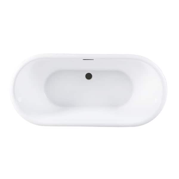 Kingston Brass Aqua Eden 71 in. x 32 in. Acrylic Flatbottom Freestanding Soaking Bathtub in White/Matte Black with Drain