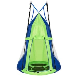 Outdoor 2-in-1 Kids Green Hanging Chair Detachable Sling Patio Swing Tent