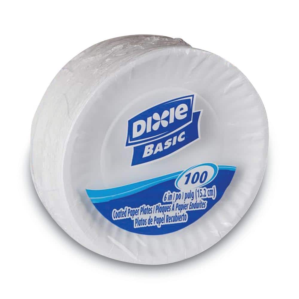 Dixie Clay Coated Paper Plates, 6, White, 100/Pack