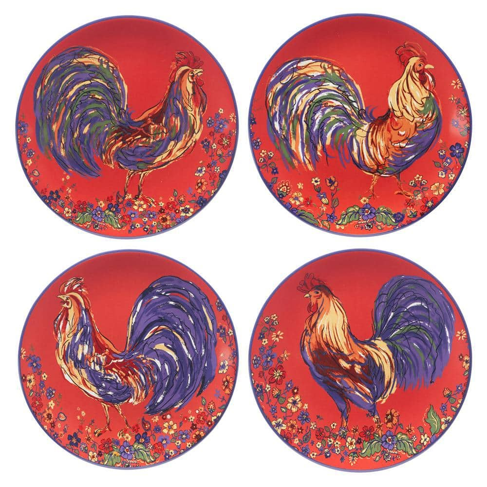 Certified International Morning Rooster Multicolor Salad Plates (Set of 4)