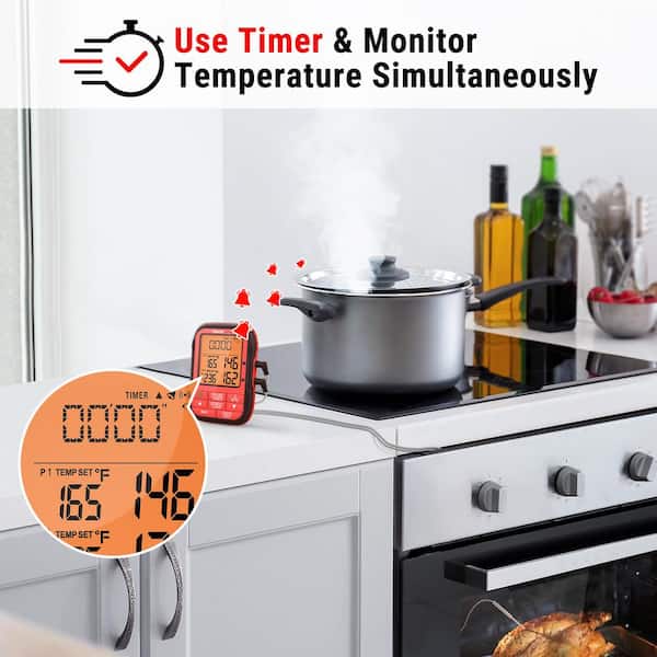 ThermoPro Wireless Grill Thermometer with Long Wireless Range and 4  Stainless Steel Probes Meat Thermometer TP827BW - The Home Depot