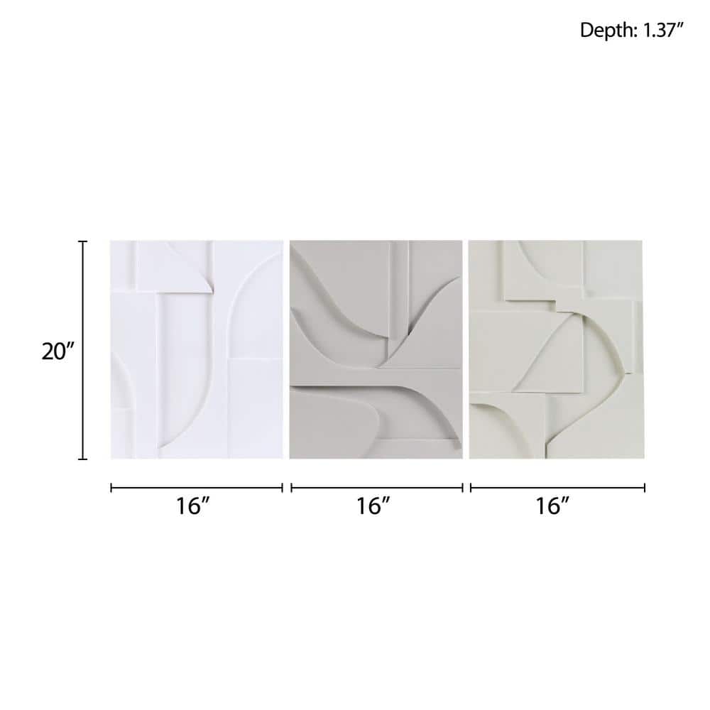 Neutral Geometric Carved MDF Wood 3-Piece Wall Art Set