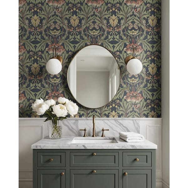 30.75 sq. ft. Sage and Slate The Marryshow Vintage Vinyl Peel and Stick Wallpaper Roll