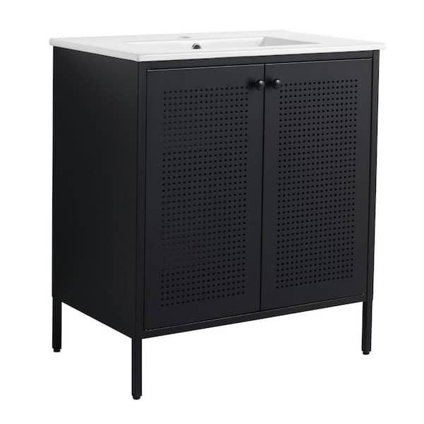 Miscool Anky 30 in. W x 18.3 in. D x 33.4 in. H Single Sink Bath Vanity in Black with White Ceramic Top