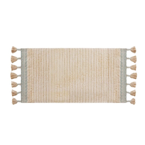 Unbranded Over Tufted Fringe Demian Aqua 20 in. 68 in. Cotton Bath Rug