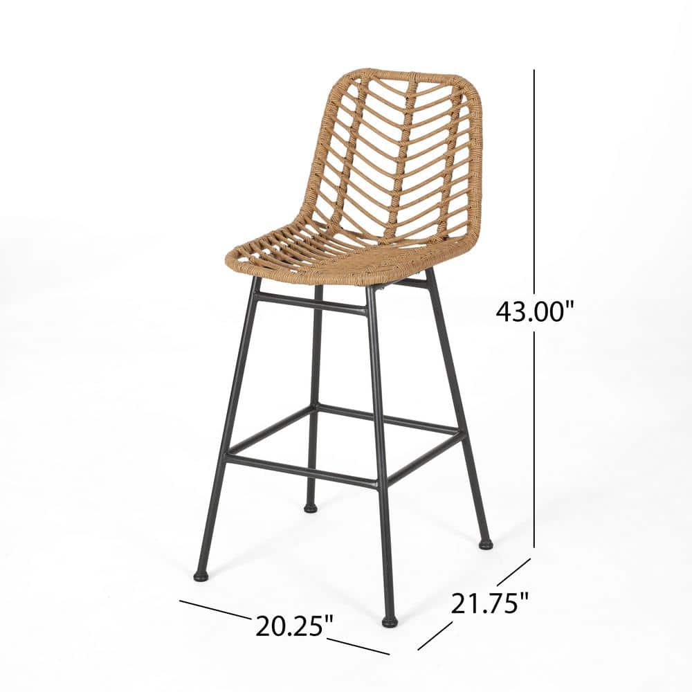 Light Brown and Black Wicker Barstools Set of 4