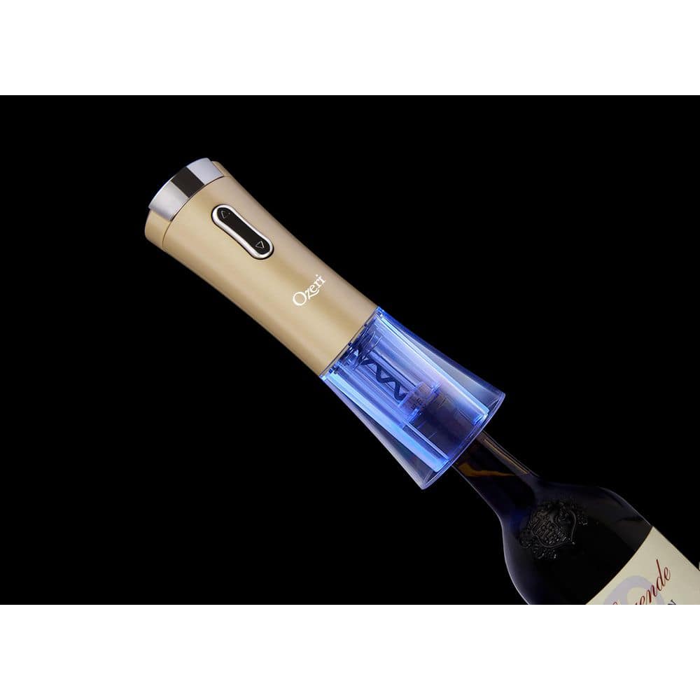 Gold Glossy Electric Wine Opener with Foil Cutter and Stopper