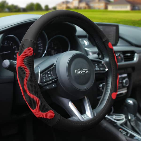 FH Group Universal Leather Car Steering Wheel Cover with Silicone Anti-Slip  Grip DMFH2010RED The Home Depot