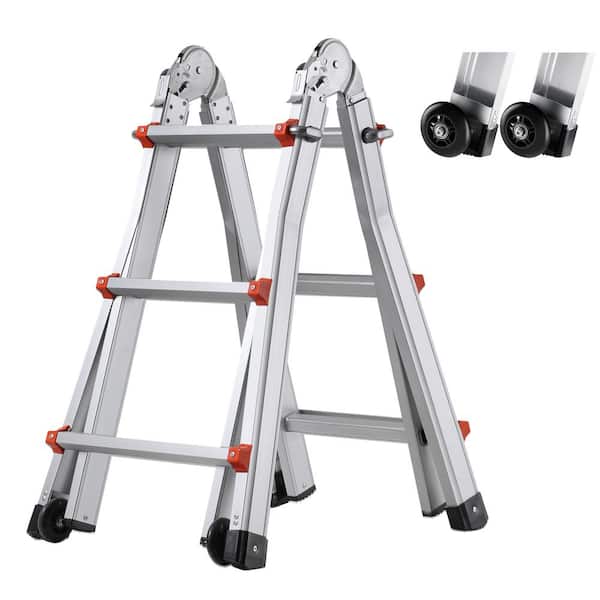 Telescoping Ladder a Frame, 9.5 ft. Compact Aluminum Extension Ladder Collapsible RV Ladder Reach Multi-Position