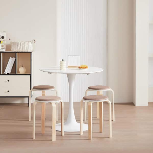 18.5 in. H Coffee-Beige Solid Wood Frame Stool, Accent Stool for Indoor and Outdoor Use