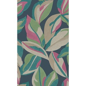 Navy Nicolai Leaf Tropical Printed Non-Woven Paper Paste the Wall Textured Wallpaper 57 Sq. Ft.