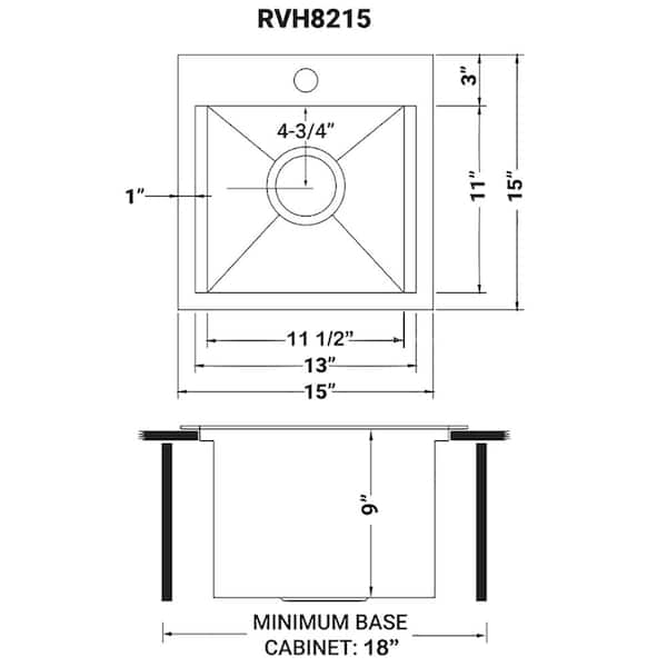 Ruvati 15 x 15 inch Workstation Drop-in Topmount Bar Prep RV Sink 16 Gauge Stainless Steel RVH8215 Ruvati USA