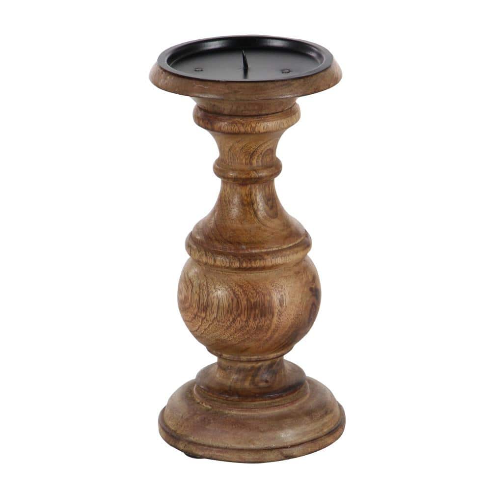 Elegant Rustic Mango Wood Pillar Candle Lantern Trio, Brown Finish