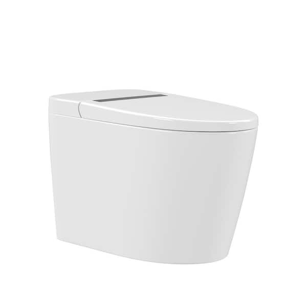 Tankless Elongated Smart Toilet Bidet 1.28 GPF in White with Auto Open/Flush, Warm Water, Air Dryer, Digital Display
