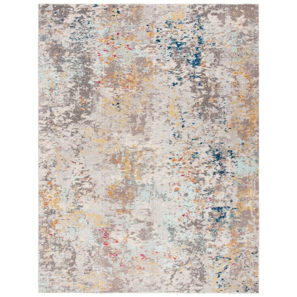 Elegant Gray and Gold 10' x 14' Synthetic Rectangular Area Rug