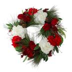 24 in. Artificial Unlit Red and White Peony and Amaryllis Floral Grapevine Christmas Wreath