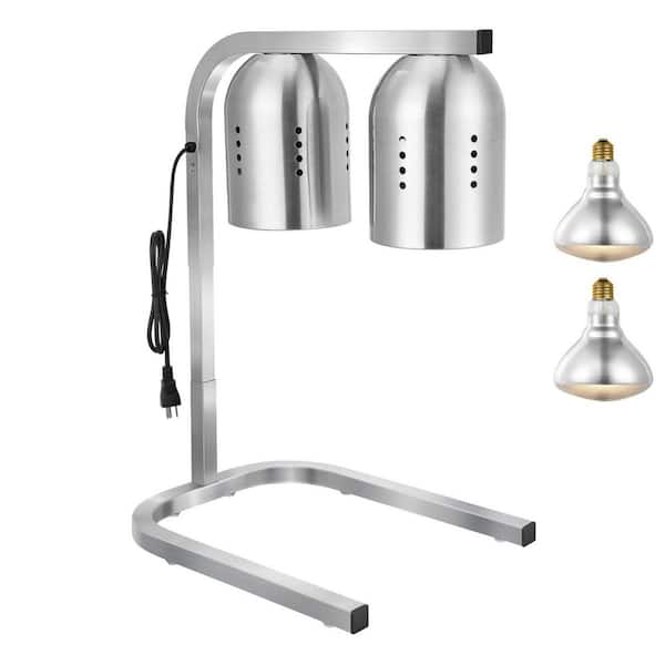 Food Heat Lamp, 500-Watt Bulbs, Commercial Food Warmer Light, Electric French Fry Heating Lamp, Silver