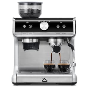 1450W 2 Cup Semi-Automatic Espresso Machine in Gray with Grinder, Milk Frother