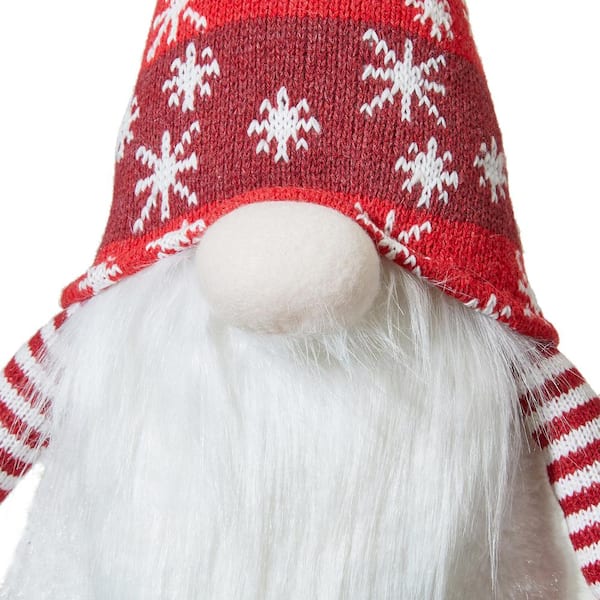 Winter Holiday Shelf Sitter Pink/Gray Gnome w/ Pose-able Faux Fur Hat Stripes 