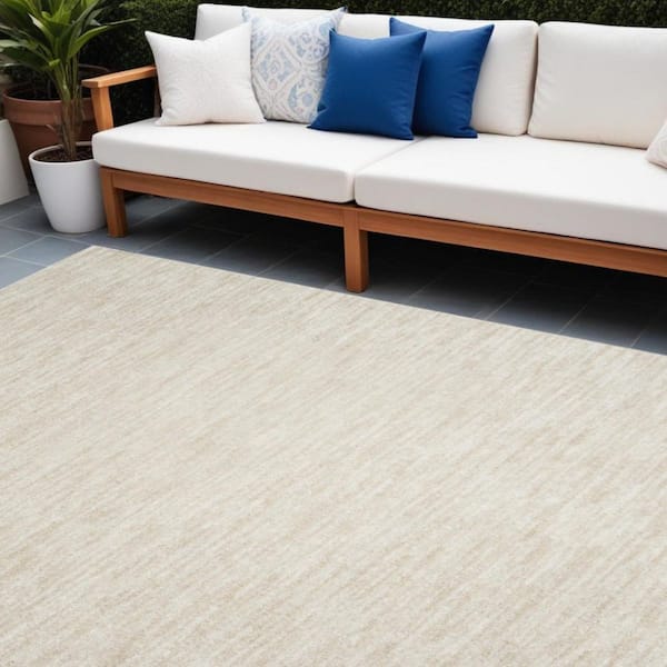 Beige, Ivory 12 ft. x  15 ft. Woven Abstract Polyester Rectangle Indoor/Outdoor Area Rug