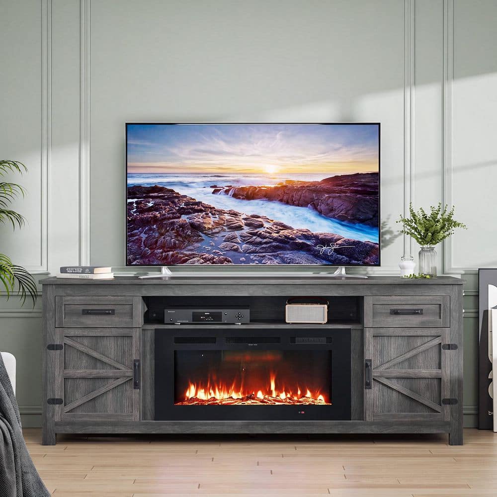 Sizzim Farmhouse 80 in. Freestanding Wood Electric Fireplace TV