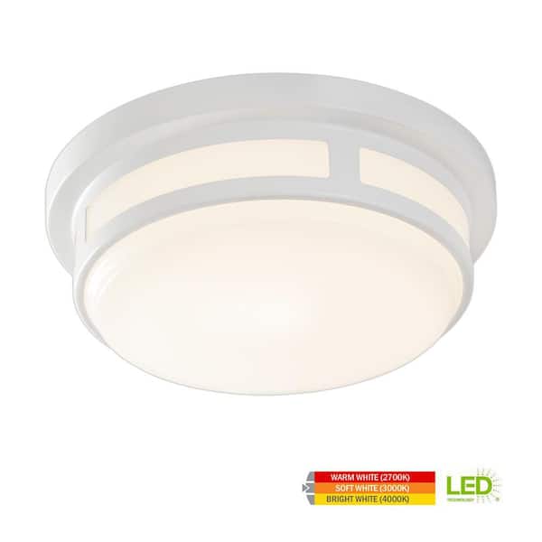 Hampton Bay 9 in. Round White Indoor Outdoor LED Flush Mount Ceiling Light Adjustable CCT 600 Lumens Wet Rated Front or Side Door