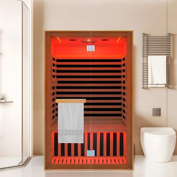 Moray 2-Person Indoor Hemlock Infrared Sauna with 8 Far-Infrared Carbon Crystal Heaters and Chromotherapy