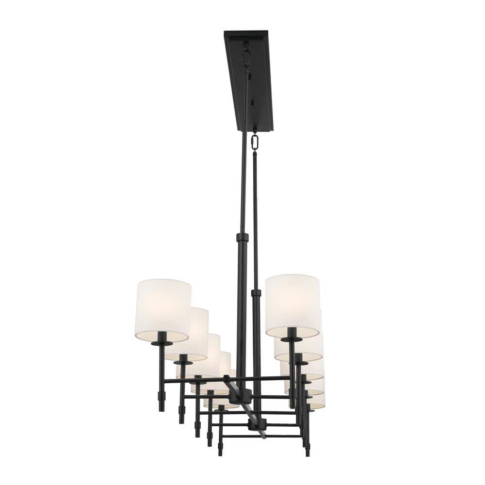 Elegant Ali Black Fabric Drum Shade 10-Light Linear Chandelier