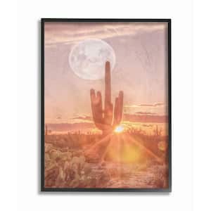 24 in. x 30 in. "Sunset Moonrise Southwestern Peach Tinted Photograph XXL Black Framed Wall Art" by Ramona Murdock