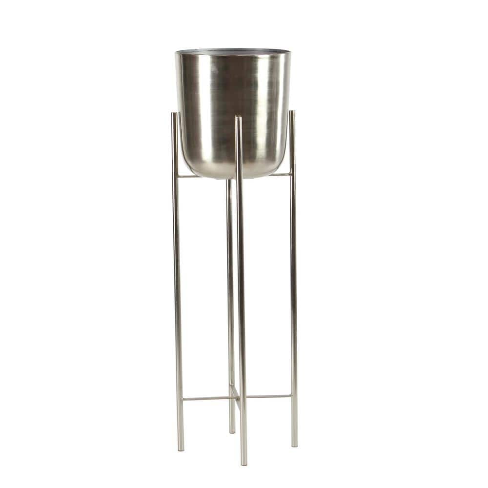 Elegant Silver Metal Dome Planters with X-Base Stand, Set of 2