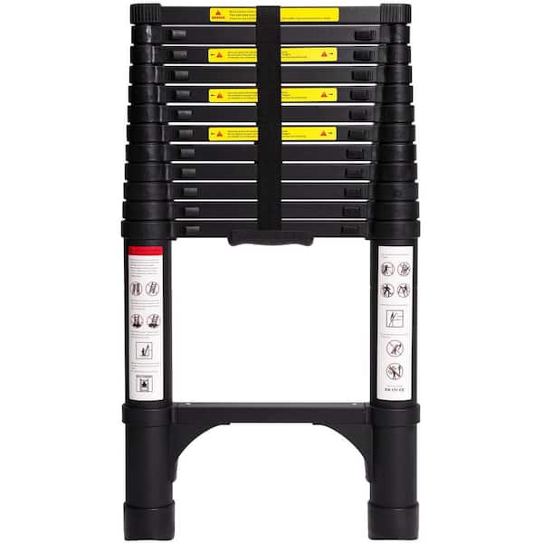 14.5 ft. Aluminum Telescoping Ladder, Multi-Purpose Collapsible Extension with 2 Triangle Stabilizers, 330 lbs. Black