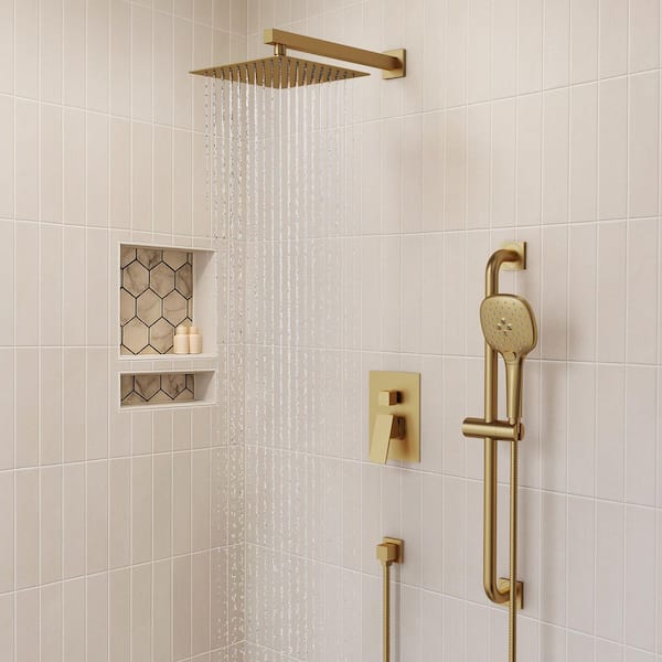 Single Handle 2-Spray Shower Faucet 2.5 GPM with Pressure Balance, Anti Scald in Brushed Gold