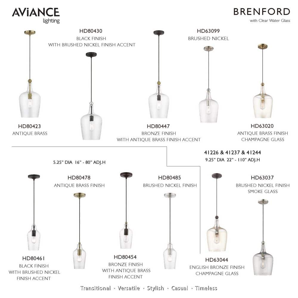 Avery Transitional Bronze Antique Brass Clear Glass Pendant Light
