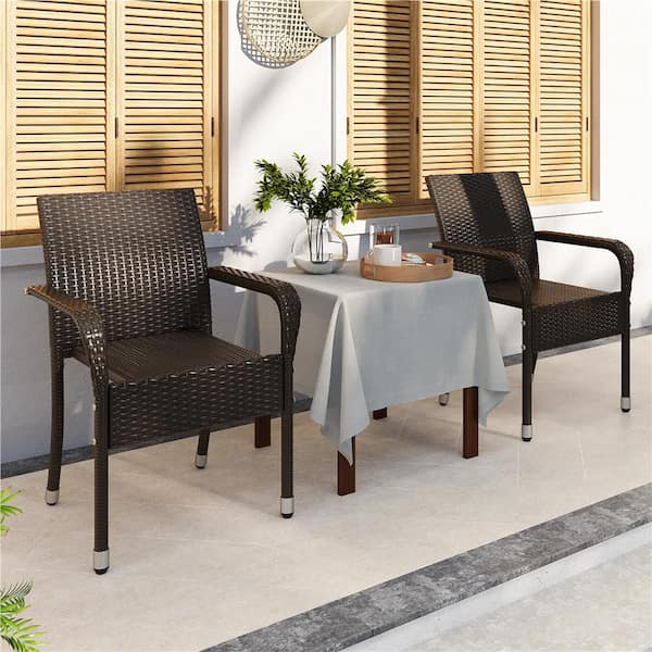 Set of 2 PE Outdoor Rattan Chair with Armrests and Adjustable Footpads for Garden Patio Backyard Poolside