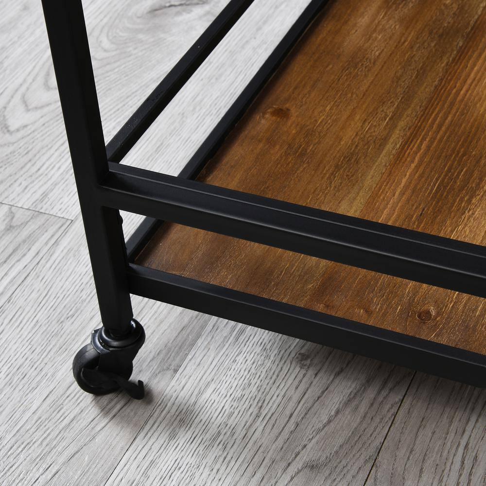 Black and Brown Industrial Bar Cart with Wine Rack