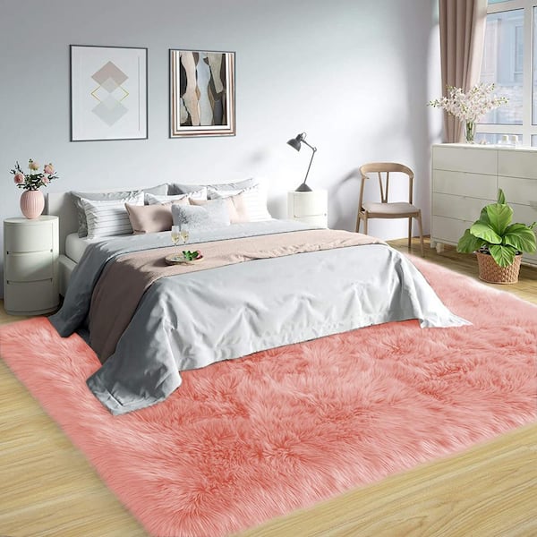 Sheepskin Faux Furry Pink Cozy Rugs 8 ft. x 10 ft. Area Rug
