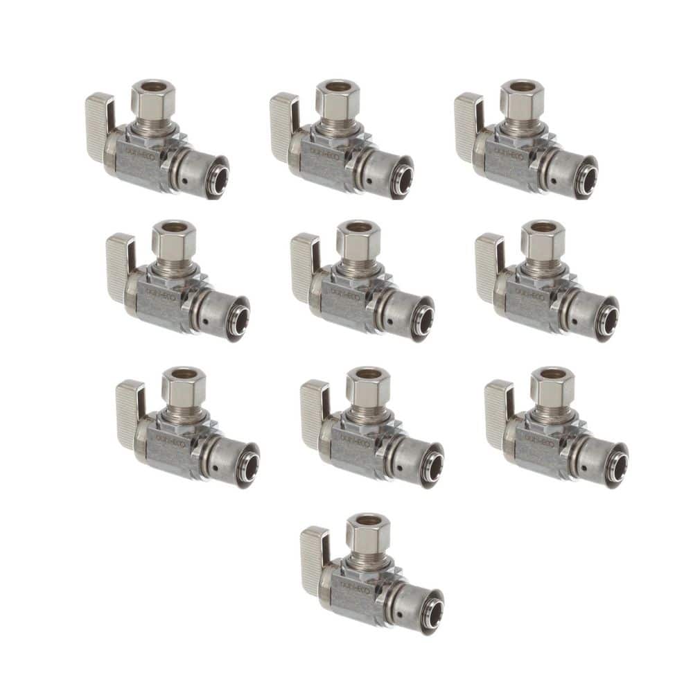 PureFlow 1/2 in. x 1/4 in. Press Zero Lead Nickel-Plated Brass Stop Valve Angled (10-Pack) price history on PriceWatchPro